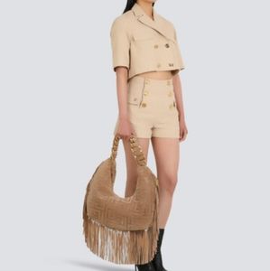 BALMAIN Suede Pillow Hobo bag with fringe